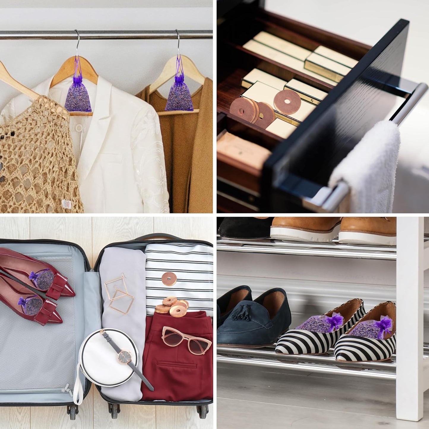 Pack of 30 Cedar Blocks and 16 Lavender Flower Sachets Craft Bag, Drawer Freshener, Linen, Shower Favor, Wedding and More, LV-E-LC-2