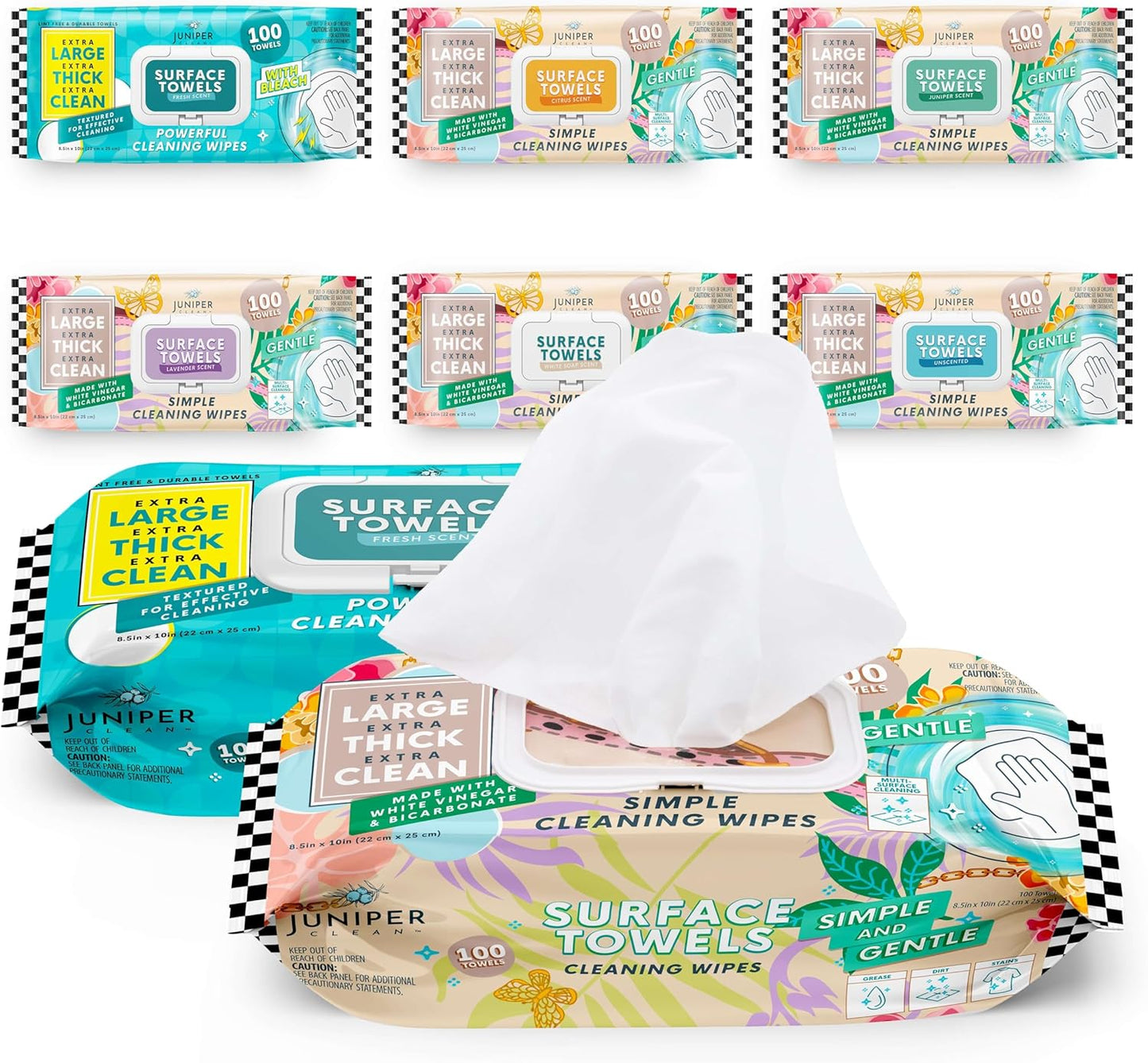 6 Packs Surface Cleaning Wipes, Thick & Large Dispose, All-Purpose Cleaner for Bathroom, Kitchen, Office, 100 Count Soft Flow, Biodegradable, Mix Scent