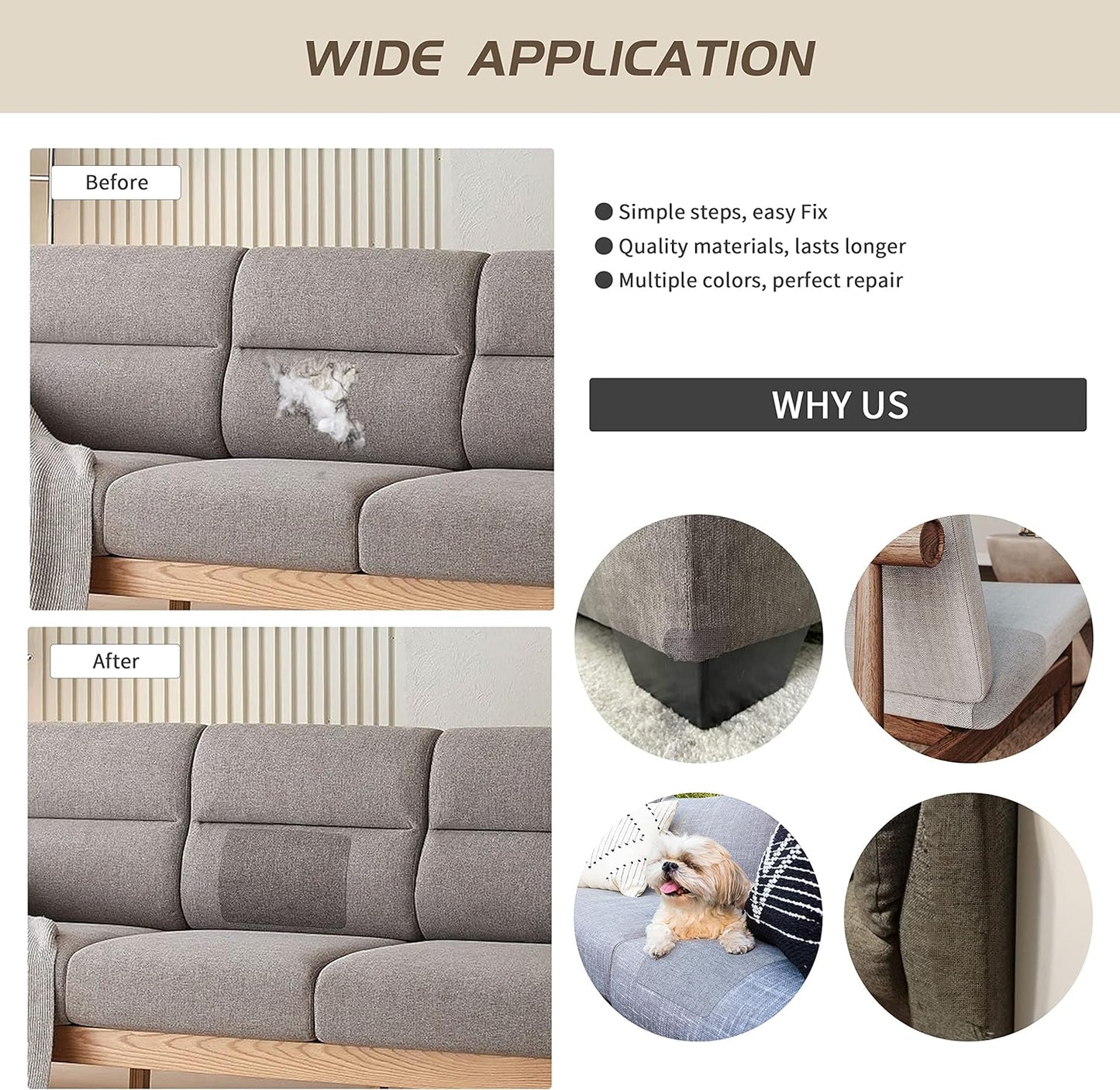 Fine Linen Fabric Patches, Self-Adhesive - 8x11 inch, 2 Pack, Multi Color, For Sofa & Clothes Repair (Dark Grey, 8" x 11" - 2PCS)