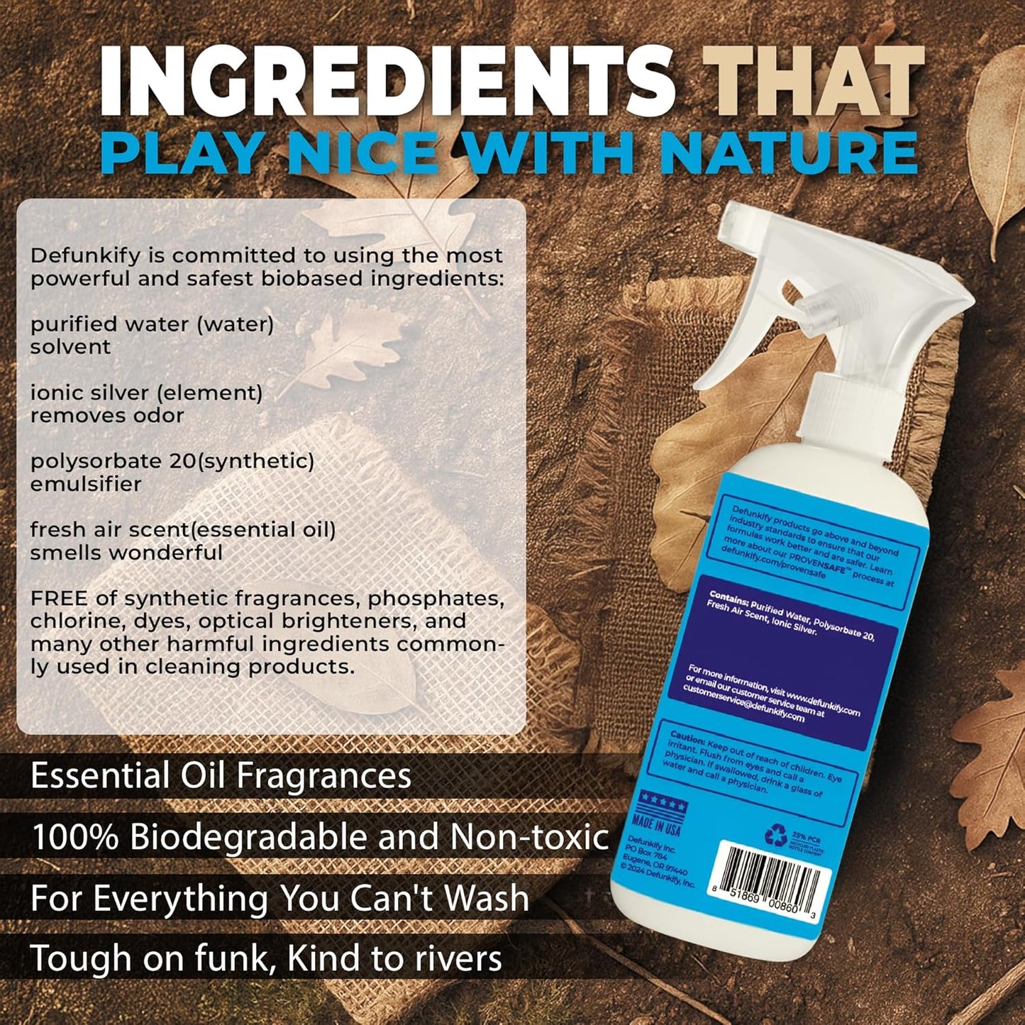 Odor Remover Spray, 16oz (2-Pack). 'Fresh Air' Essential Oil Odor Eliminator for Strong Odors on Fabric, Shoes, Activewear. 'ProvenSafe' Deodorizer for Pets, Kids & Sensitive Gear w/Ionic Silver