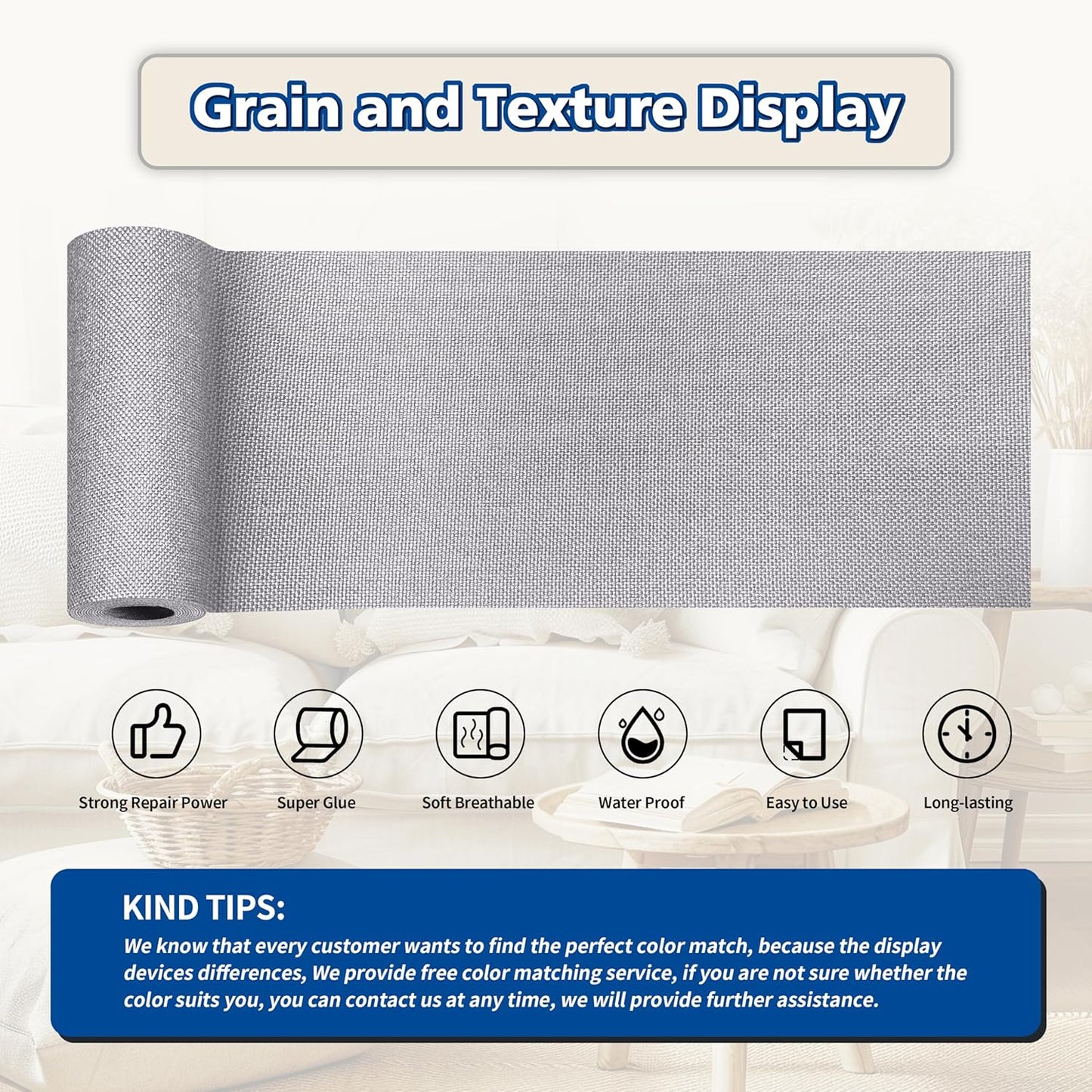 KING MOUNTAIN Linen Repair Patches, Self-Adhesive Fabric Patches, 4 X 63 inch Extra Size, Multi Color, Can be Used for Sofa Repair and Linen Clothes Repair (Light Grey 3.0)