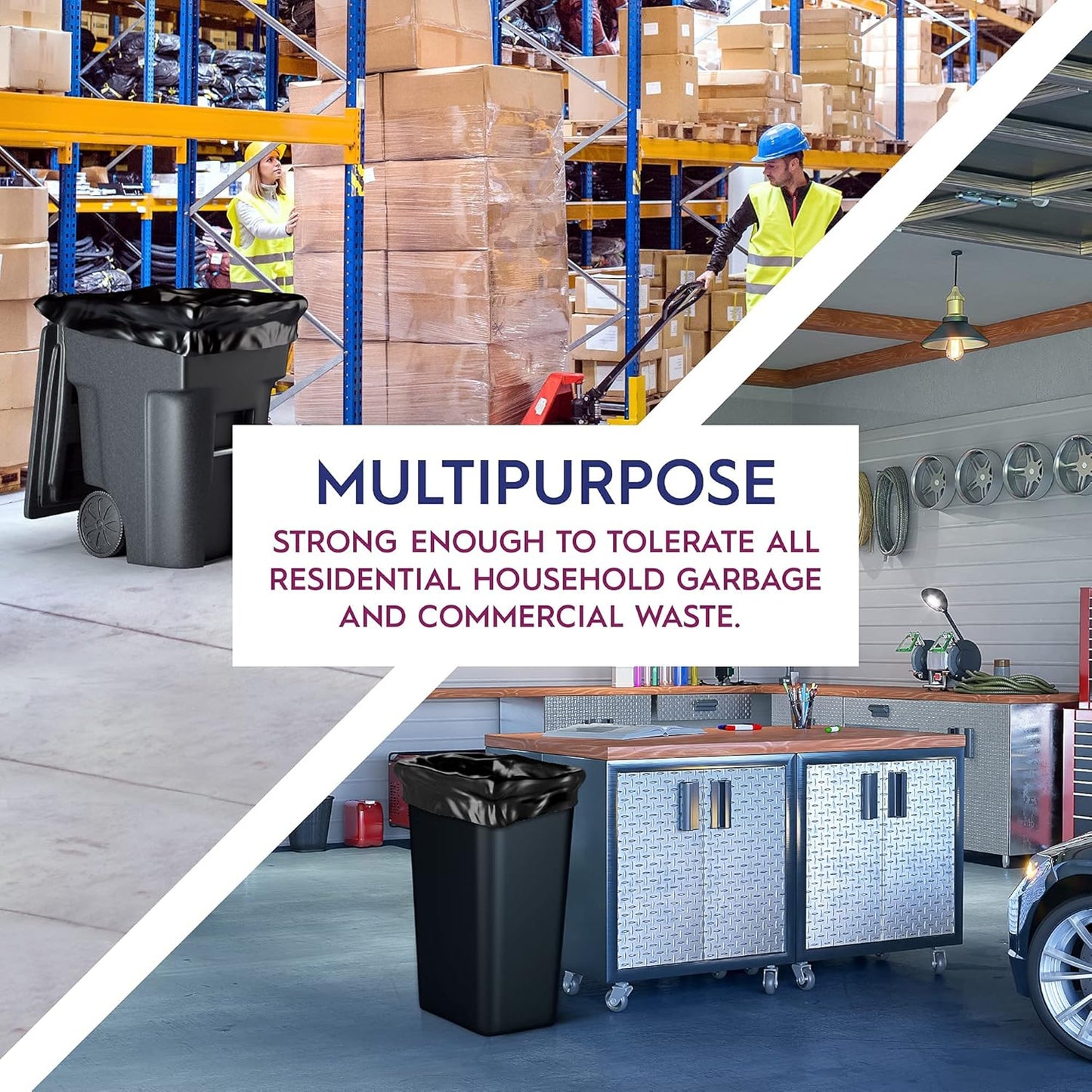 Ox Plastics Trash Can Liners Bags - Extra Heavy Duty Strength - Large Garbage, Leak-Proof & Durable, House & Commercial Use Bags (50) - Black (4 Mil, 60 Gallon)