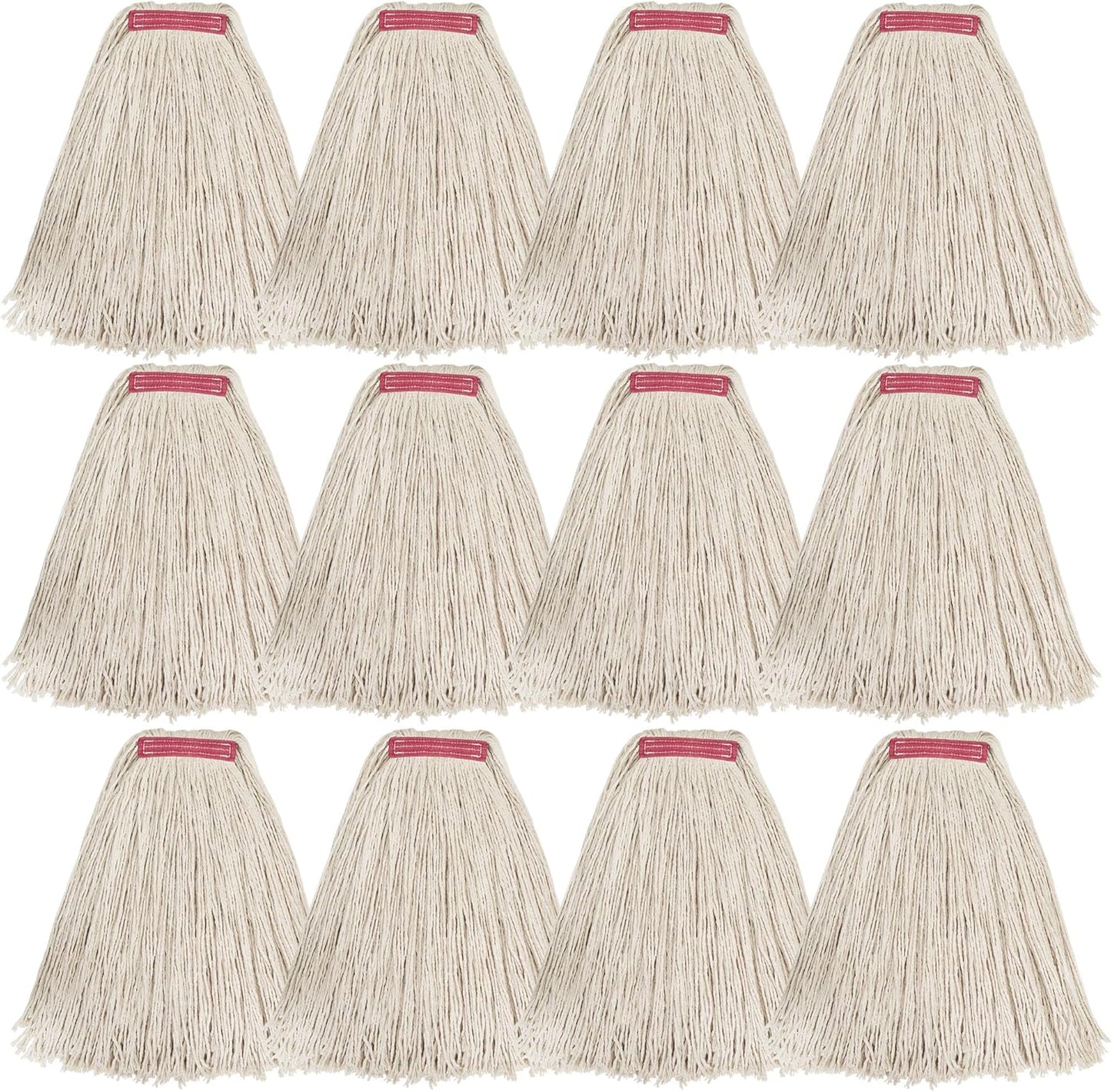 Matthew Cleaning 20oz 12Pack Cotton Mop Head Replacement,Looped-Open String Heavy Duty String Mop Refills,Universal Headband Blend,Floor Cleaning for Home, Industrial and Commercial Use(White)