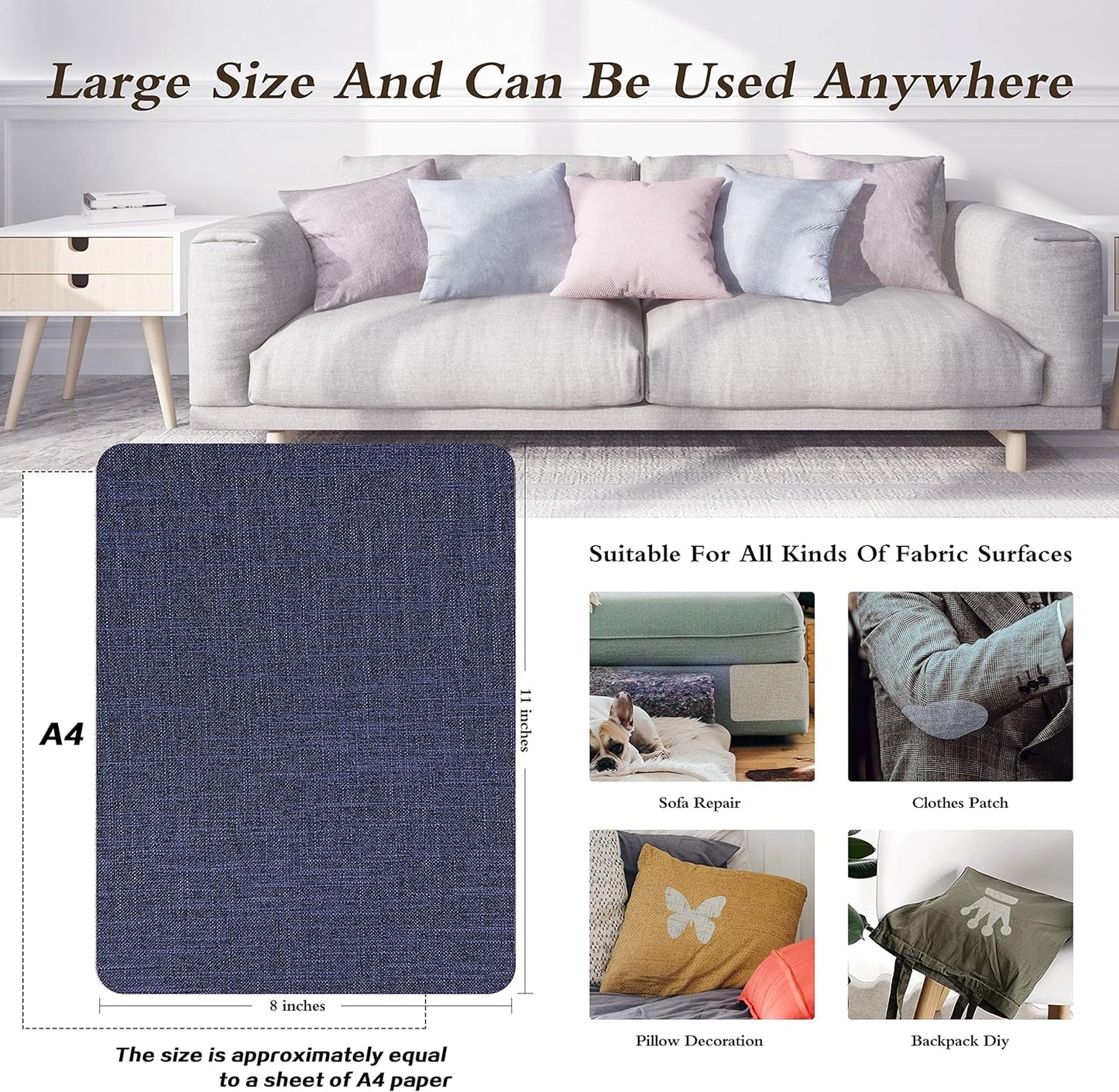 KING MOUNTAIN Fine Linen Repair Patches, Self-Adhesive Linen Fabric Patches, 8X11 inch 2 PCS, Multi Color, Can be Used for Linen Sofa Repair and Linen Clothes Repair(8" x 11"-2PCS, Dark Blue 1.0)