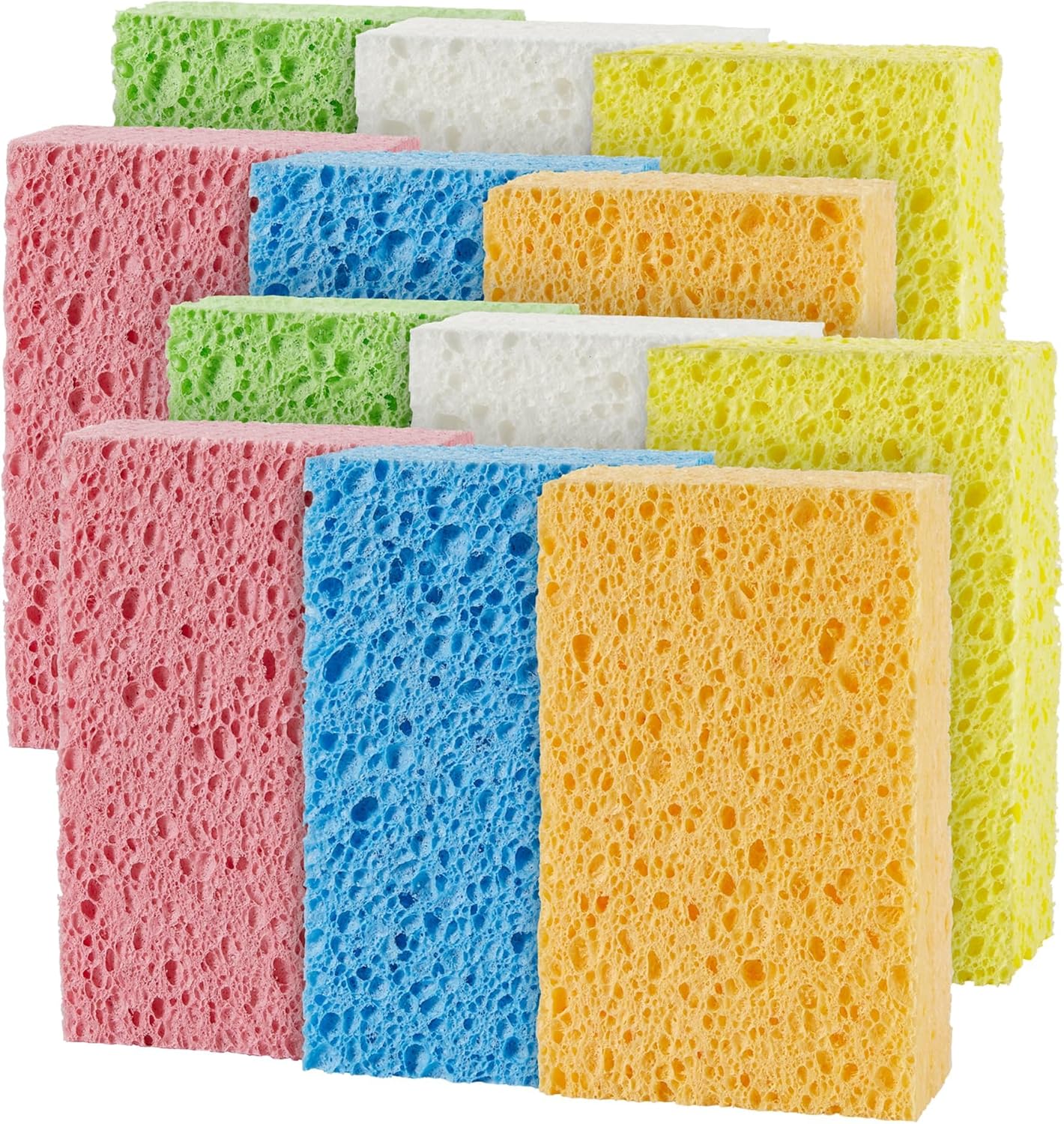 JOYMOOP Dish Sponge Scrubber, Cellulose Sponges Kitchen for Non-Scratch Washing Dishes, Household Cleaning Scrub Natural Sponge, Pack of 12 Colorful Sponges