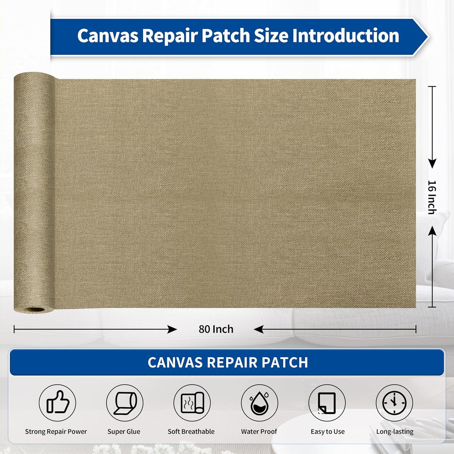 KING MOUNTAIN Linen Repair Patches, Self-Adhesive Linen Fabric Patches,16X80 inch Extra Size, Multi Color, Can be Used for Linen Sofa Repair and Linen Clothes Repair (Flaxen)