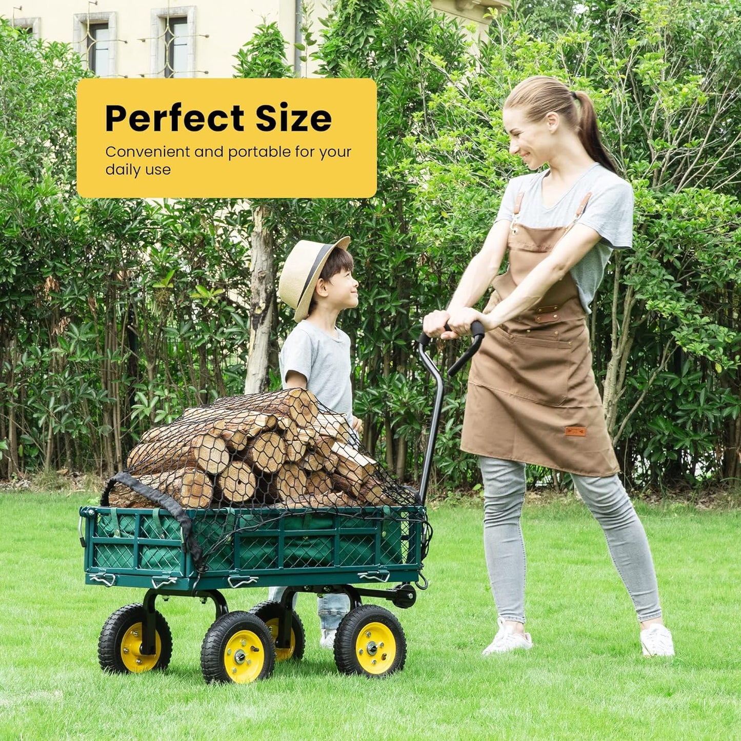 VIVOHOME Heavy Duty 400 Lbs Capacity Mesh Steel Garden Cart Folding Utility Wagon with Removable Sides Green