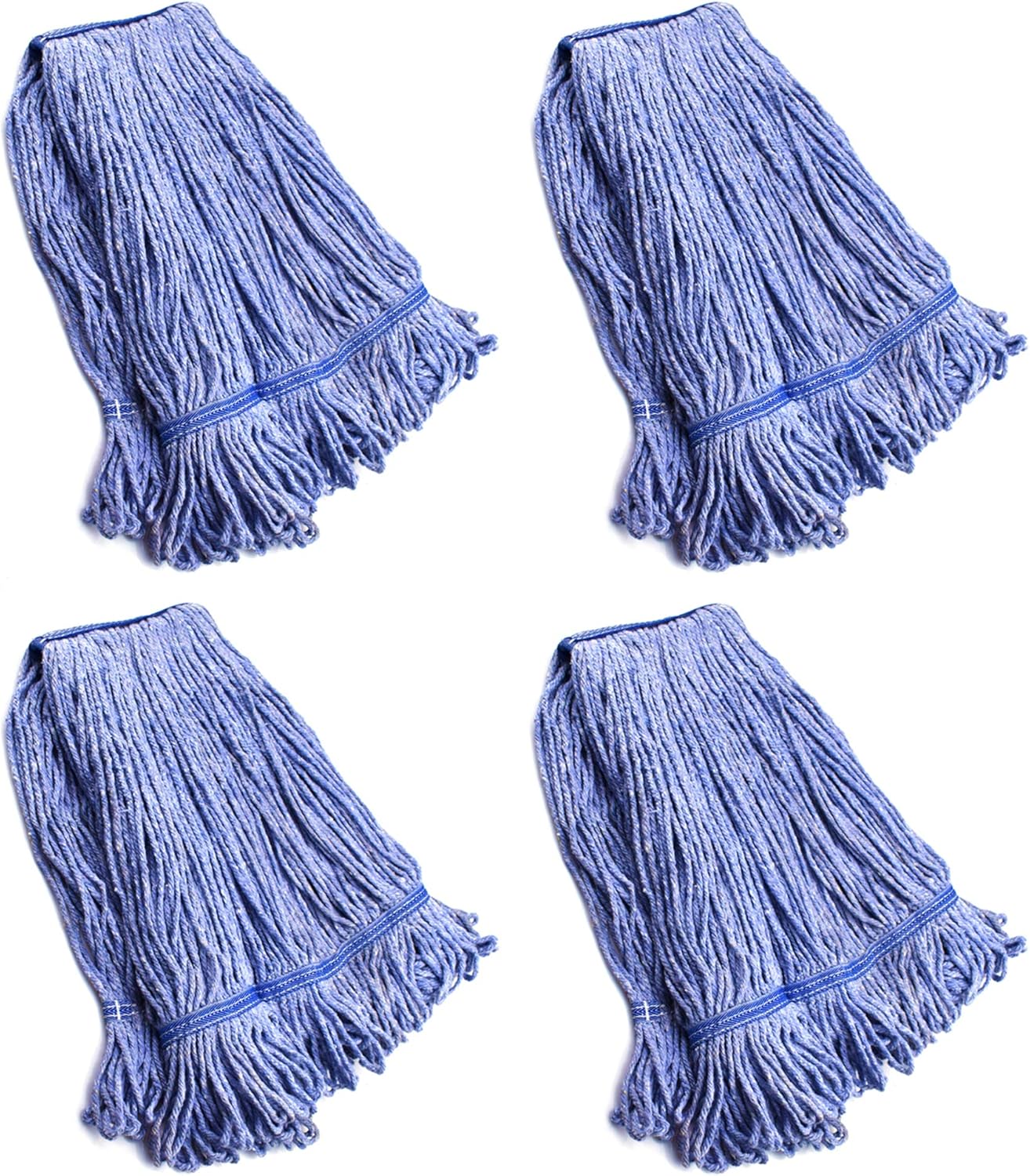 String Mop Heads Replacement Heavy Duty Commercial Grade Blue Cotton Looped End Wet Industrial Cleaning Mop Head Refills (4, Medium)