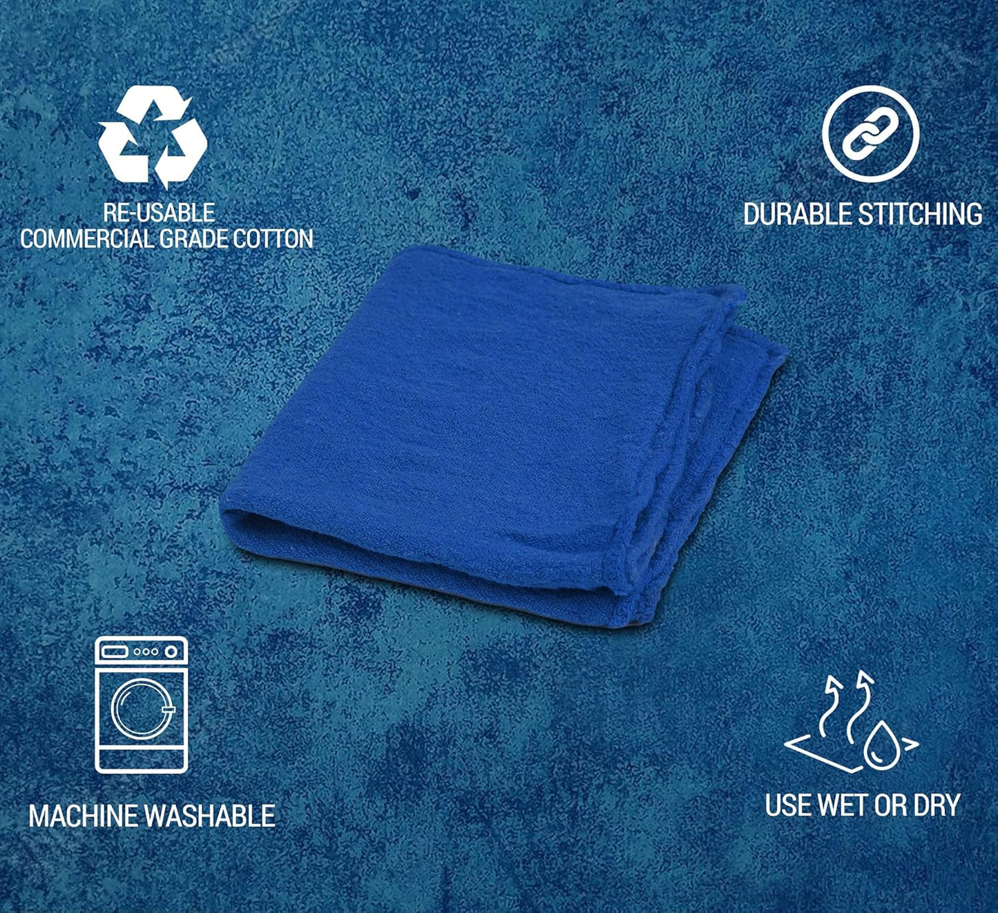 Cotton Shop Towels - Pack of 50 Cleaning Rags 12'' x 14'' - Super Soft and Absorbent Shop Rags for House - Multipurpose Cleaning Towels for Automobiles, Industries, Garage