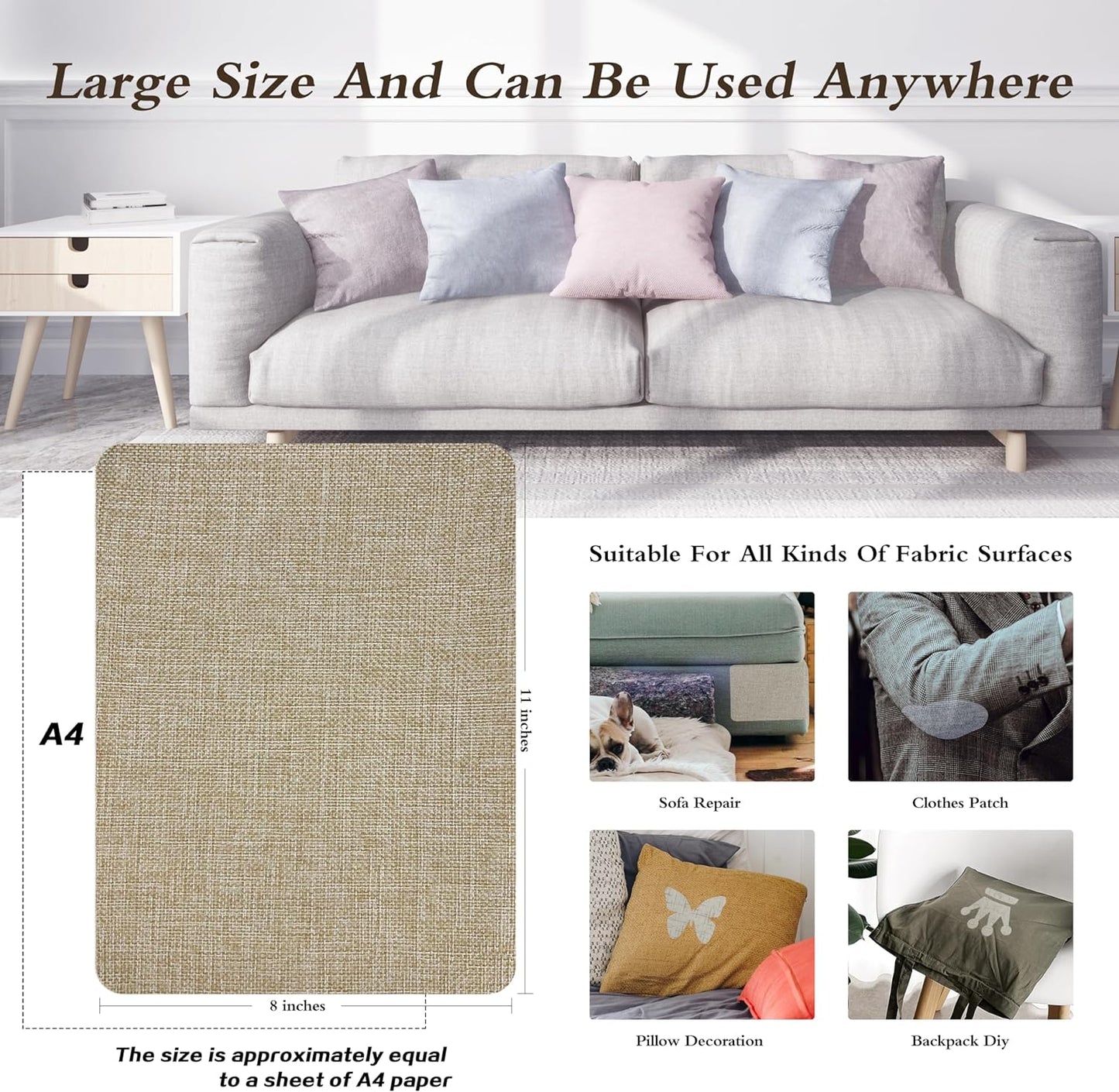 Coarse Linen Repair Patches, Self-Adhesive Linen Fabric Patches, 8X11 inch Extra Size, Multi Color, Can be Used for Linen Sofa Repair and Linen Clothes Repair(8" x 11",Cocoa Color)