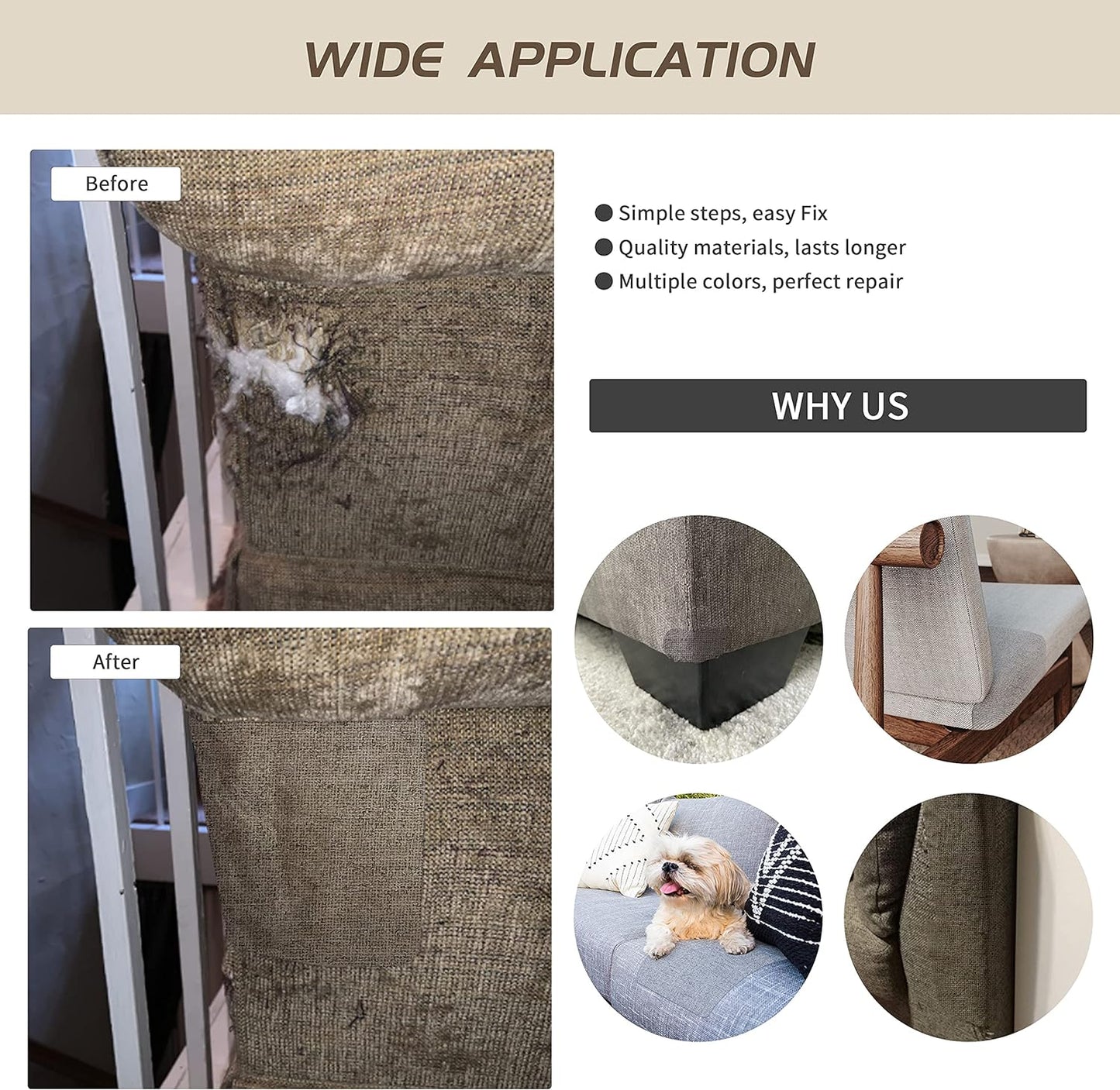 Fine Linen Repair Patches, Self-Adhesive Fabric Patches, 8x11 inch 2 PCS, Multi Color, for Sofa and Clothes Repair (Black, 8" x 11" - 2PCS)