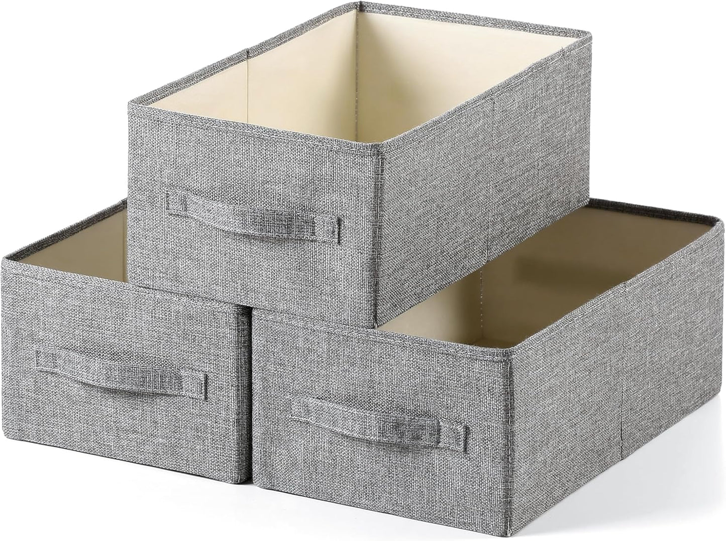 Linen Folding Storage Bins, 3 Pack Large Storage Baskets, Washable, Clothing Storage Bins with Handle, Closet Organizer for Storage Sweater,Sheets(dark grey, 16"x9½"x6¾")