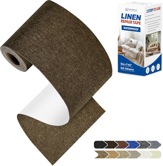 KING MOUNTAIN Linen Repair Patches, Self-Adhesive Fabric Patches, 4 X 63 inch Extra Size, Multi Color, Can be Used for Sofa Repair and Linen Clothes Repair (Dark Brown2.0)