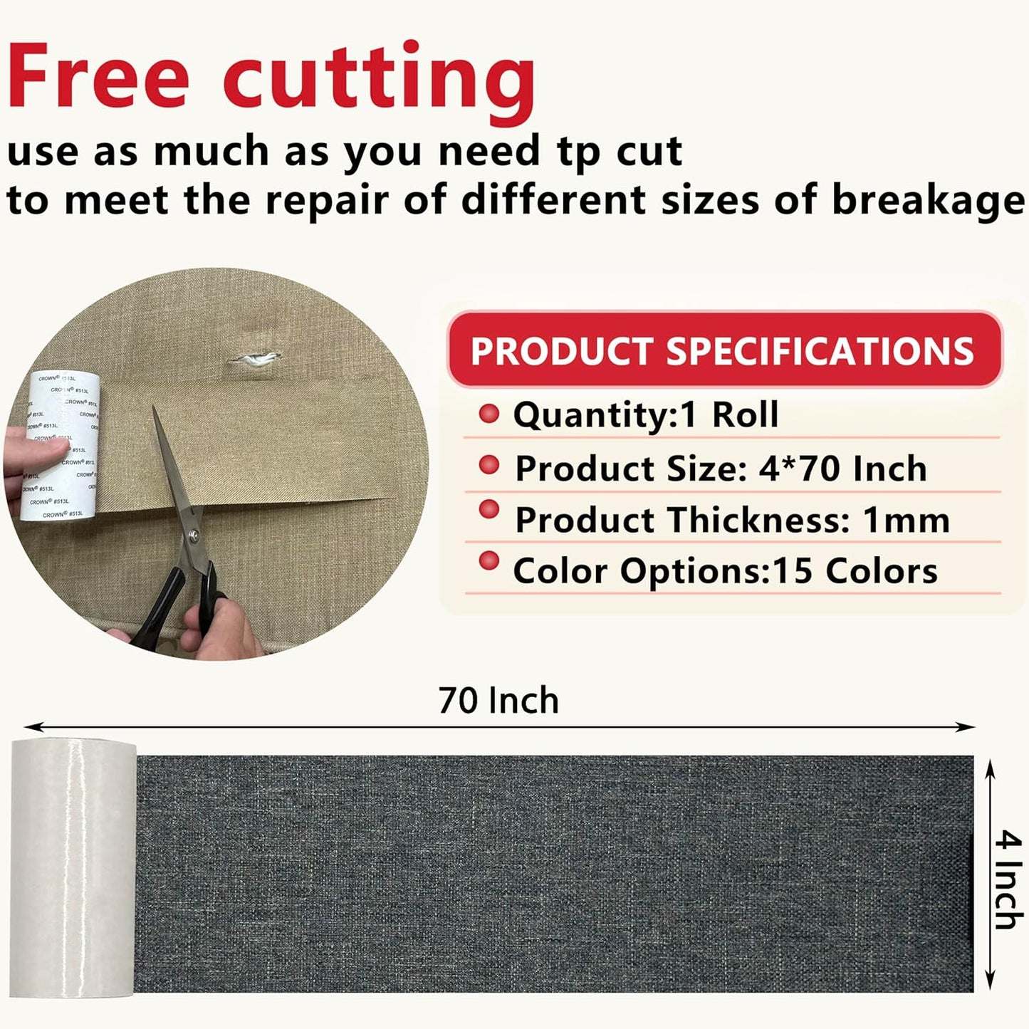 Linen Repair Tape 4x70 Inch Self-Adhesive Couch Patch Repair Fabric Patch for Furniture,Sofas,Cushion,Chairs,Bags,Linen Goods(Dark Grey)