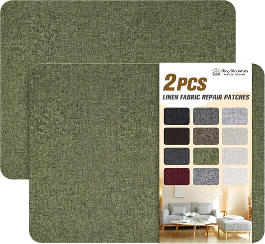 KING MOUNTAIN Fine Linen Repair Patches, Self-Adhesive Fabric, 8X11 Inch 2 PCS, Multi Color for Sofa and Clothes (Grass Green)